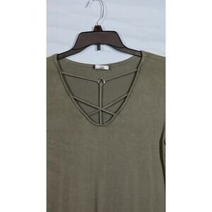 Hippie Chic Top Womens XL Long Sleeve V Neck Knit Green Super Soft Rayon